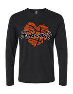 Bobcat Basketball Heart (long sleeve with optional sleeve design)