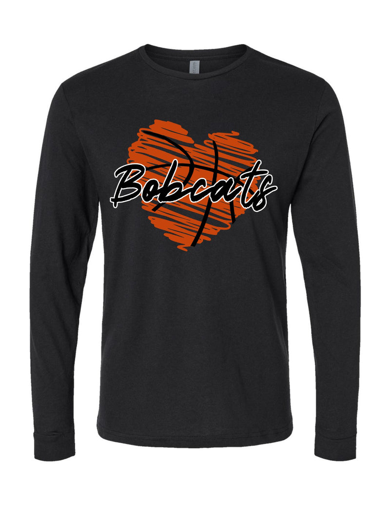 Bobcat Basketball Heart (long sleeve with optional sleeve design)