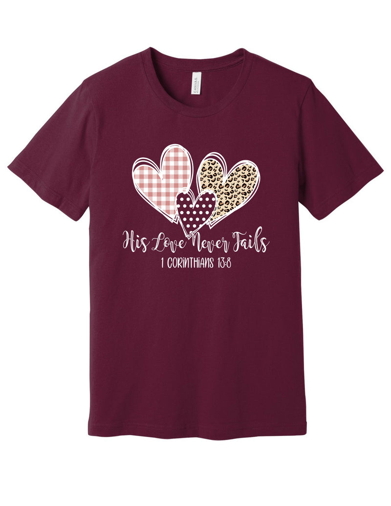 Love Never Fails Patterned Hearts